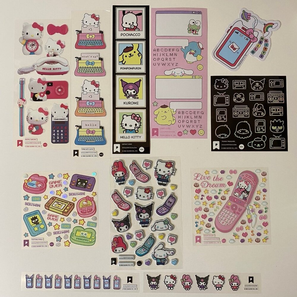 Sanrio Pipsticks Hello Kitty & Friends Phone Typewriter Stickers Set